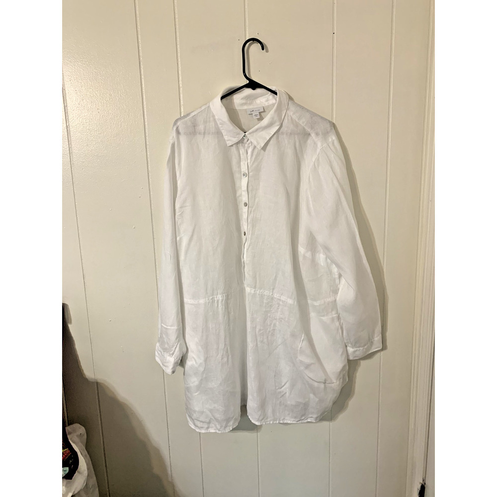 J Jill Love linen White Shirt dress 3x Pockets Roll Tab Sleeve Beach Resort - Picture 4 of 13